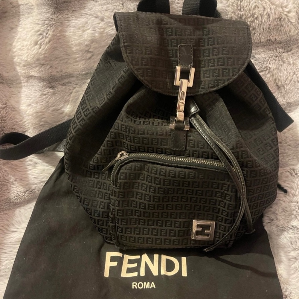Fendi Black Monogram Canvas Backpack